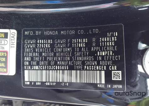 2018 Honda Clarity Plug-In Hybrid из США, поврежденный, VIN JHMZC5F13JC005655